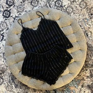 NWT Black Stripped Cotton Two Piece Pajama Set .